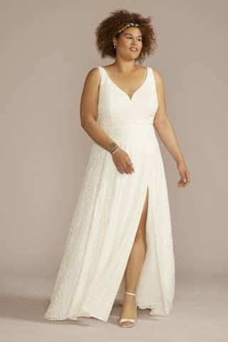 View DB Studio Square Back Allover Lace A-Line Wedding Dress in all available color and sizes Picture of Square Back Allover Lace A-Line Wedding Dress